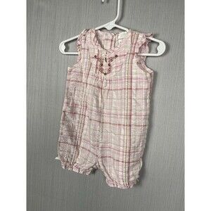 First Moments Layette Romper Unisex‎ 6-9M Pink Plaid Cotton Vintage-Inspired